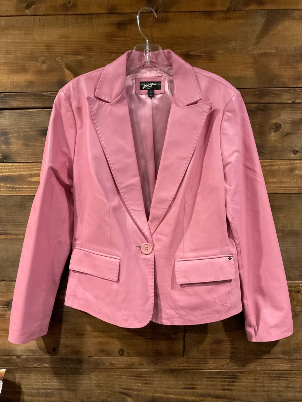 Vintage Black Rivet Barbie Pink Leather Single-Button Blazer Lined Women’s Large
